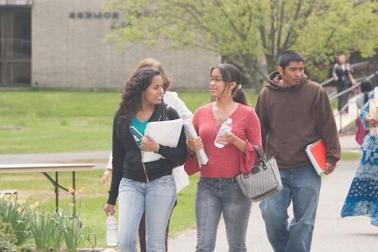 a group of students walking in the quad